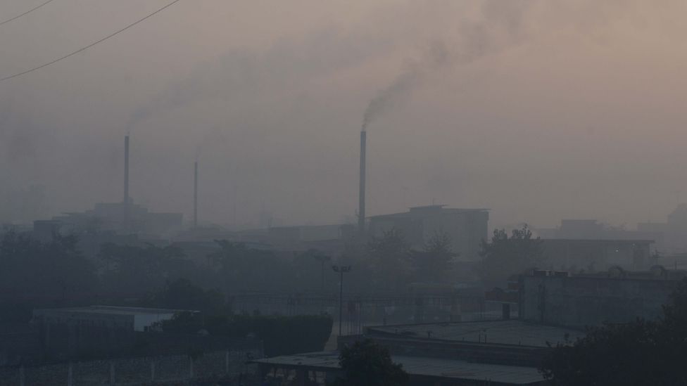 Air polluted urban skyline