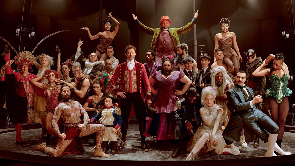 Hugh Jackman with the cast of The Greatest Showman