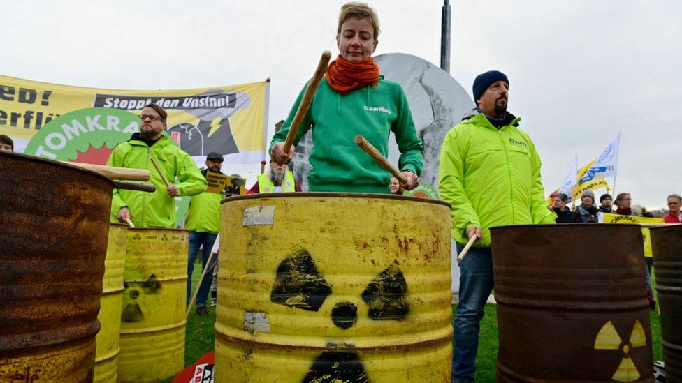 Protest against nuclear power outside the Bundestag in Berlin, November 2022