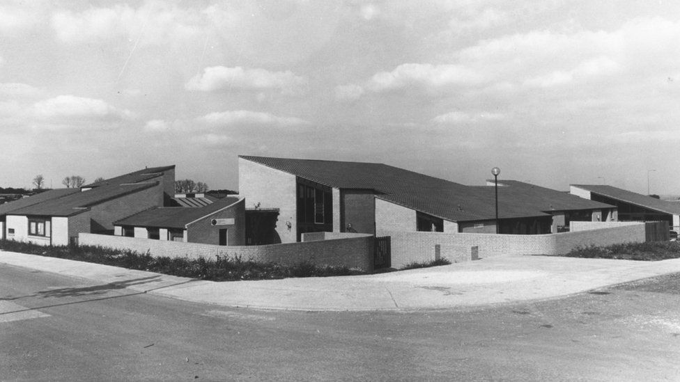 A housing estate in Milton Keynes photographed in 1978