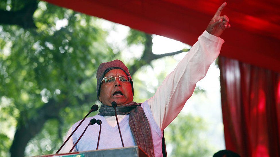 RJD President Lalu Prasad Yadav addressing the supporters during the protest by Janta Parivar against Modi Government at Jantar Mantar on December 22, 2014 in New Delhi, India.