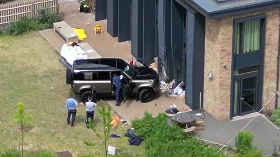 The Land Rover Defender is seen inside the grounds of The Study Preparatory School