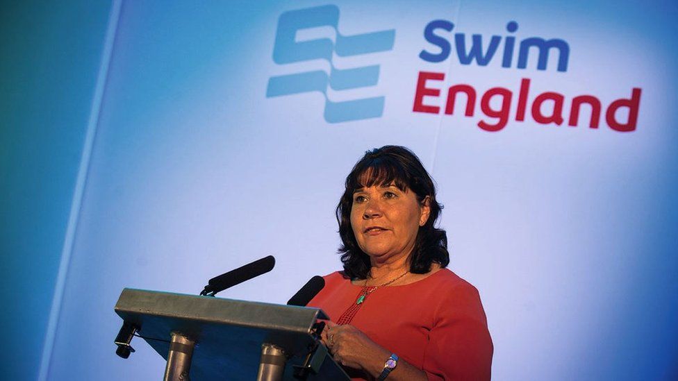 Jane Nickerson speaking at a Swim England event