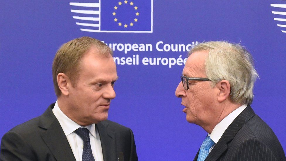 European Commission President Jean-Claude Juncker (right) and European Council President Donald Tusk, 17 Mar 16