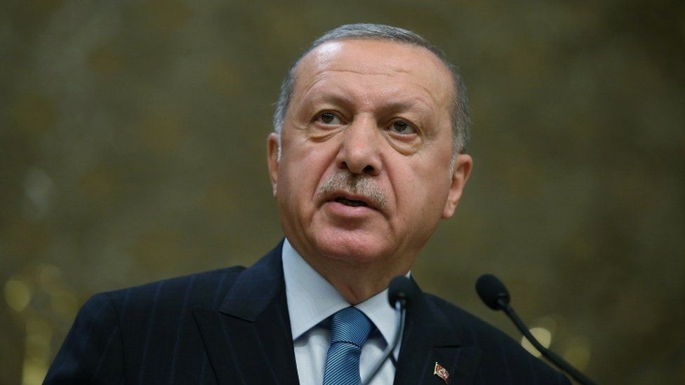 Turkish President Recep Tayyip Erdogan giving a speech in April 2019