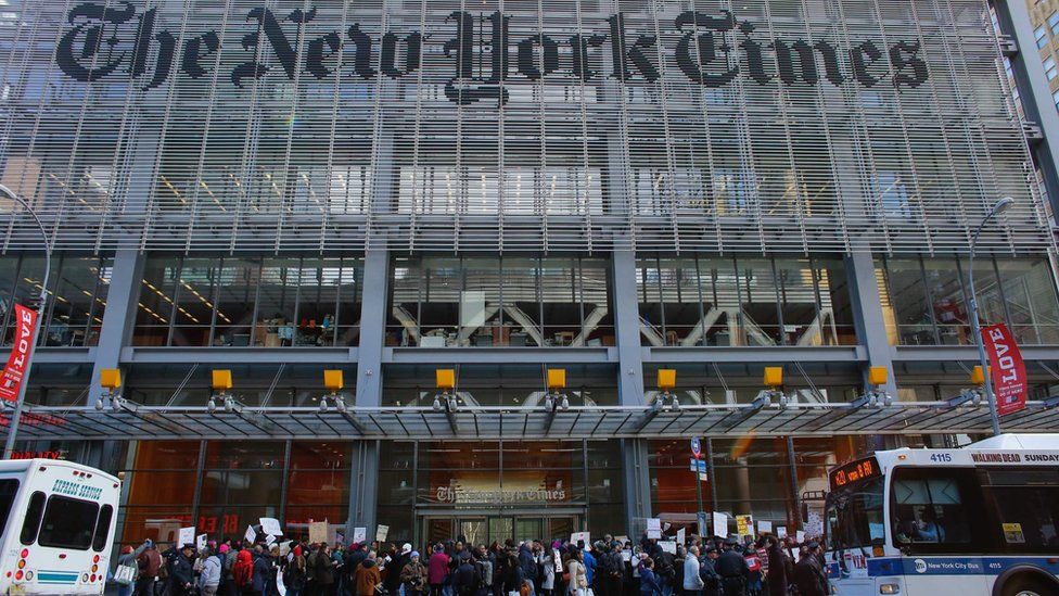 Protesters outside the New York Times