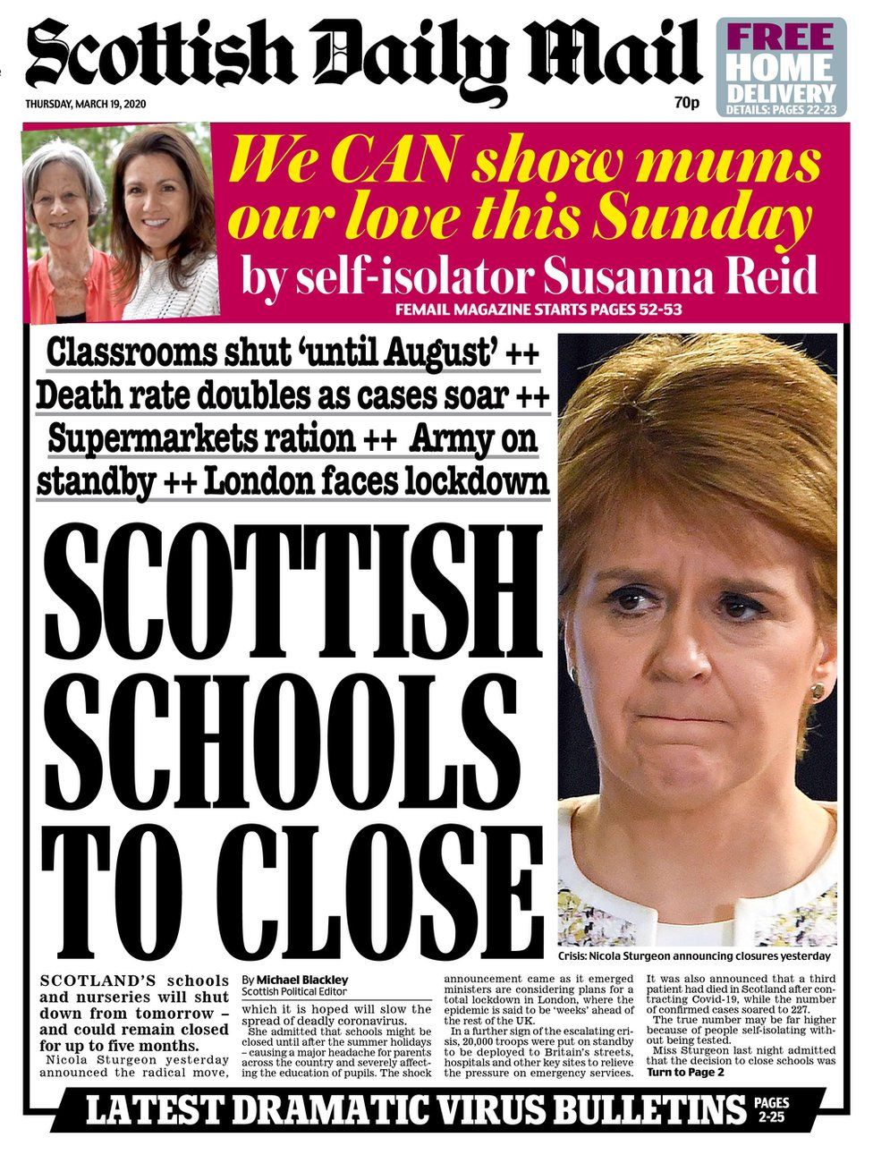 Scotland s papers School shutdown and NHS staff virus tests BBC