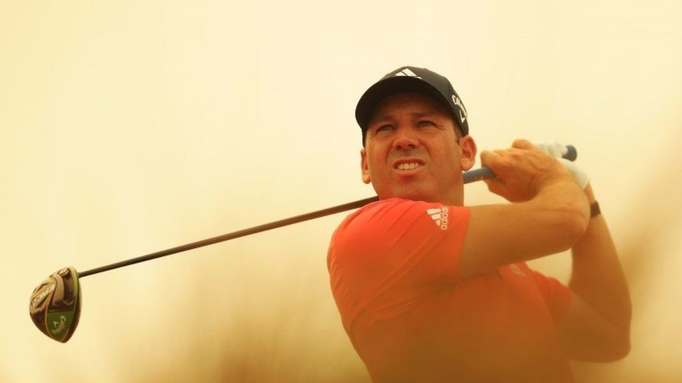 Sergio Garcia tees off at the golf Australian Open in Sydney this week