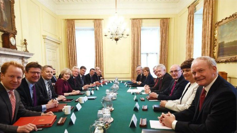 Arlene Foster, Martin McGuinness and other leaders attended a Joint Ministerial Committee meeting at Downing Street today chaired by Prime Minister Theresa May.