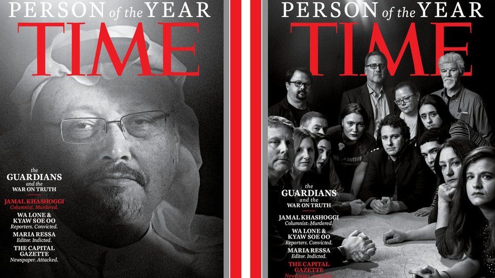 Time covers featuring Jamal Khashoggi and staff from the Capital Gazette