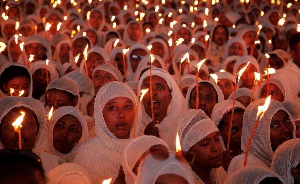 Orthodox Christians take part in a mass at Meskel Square to celebrate Christmas in Addis Ababa, Ethiopia.