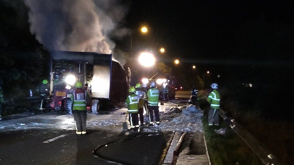 Lorry fire on A1M