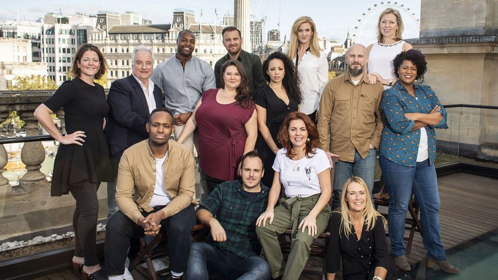 Rachel Tucker (seated right) with the rest of the West End cast of Come From Away