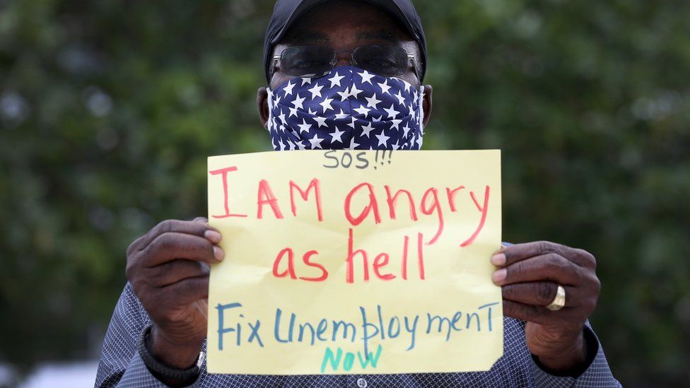 a Florida man protests gaps in the unemployment system