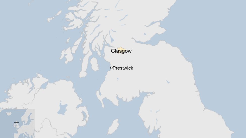 Map showing location of Prestwick and Glasgow