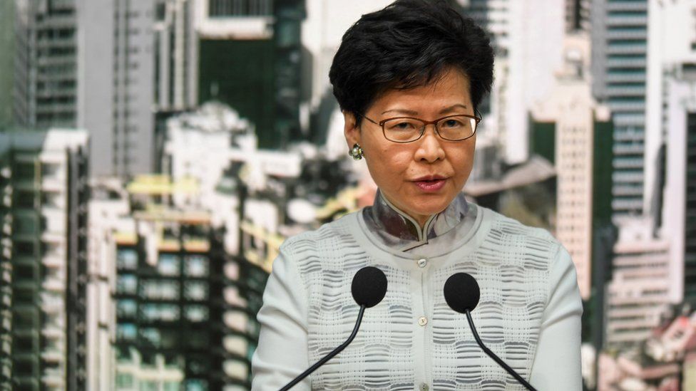 Carrie Lam speaking at a press conference