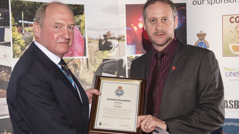 Det Con Chris Ryan (right) won an award from North Yorkshire Police for his detective work in tracking Ashley Fulcher to Costa Rica