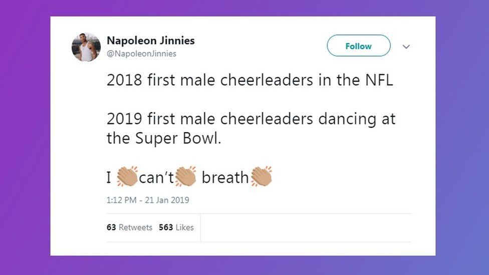 Male cheerleaders make history at Super Bowl