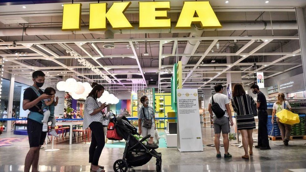 People queue outside Ikea in Bangkok