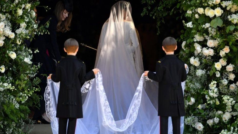 US actress Meghan Markle arrives for the wedding ceremony to marry Britain's Prince Harry, Duke of Sussex, at St George's Chapel, Windsor Castle, in Windsor, Britain, on 19 May 2018