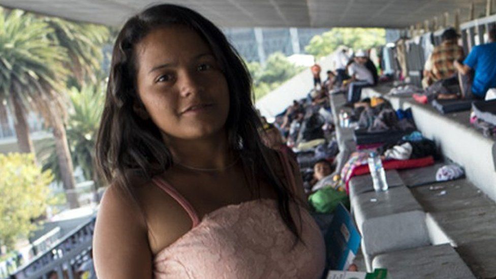 Nahín in the sports centre in Mexico City where migrants where housed