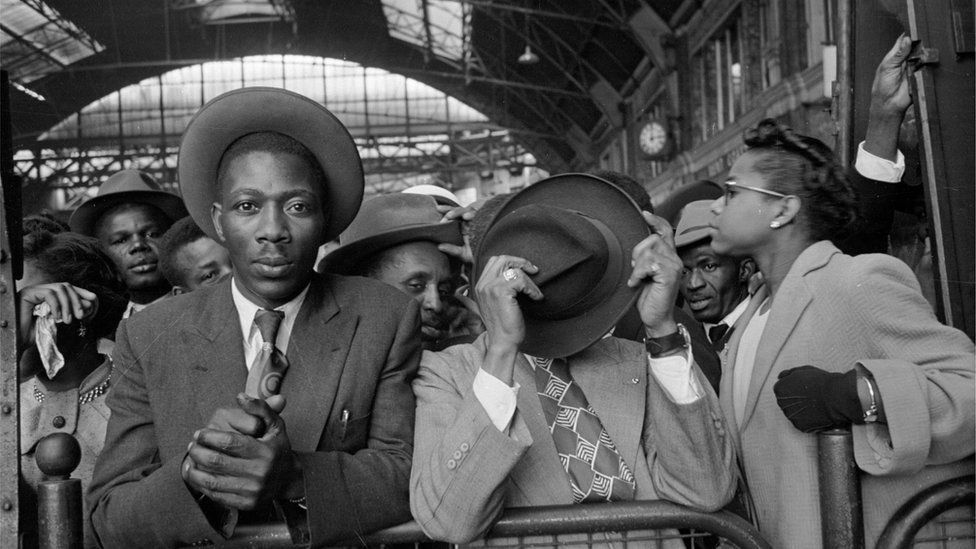 West Indian immigrants arrive at Victoria Station from Southampton Docks, 1956