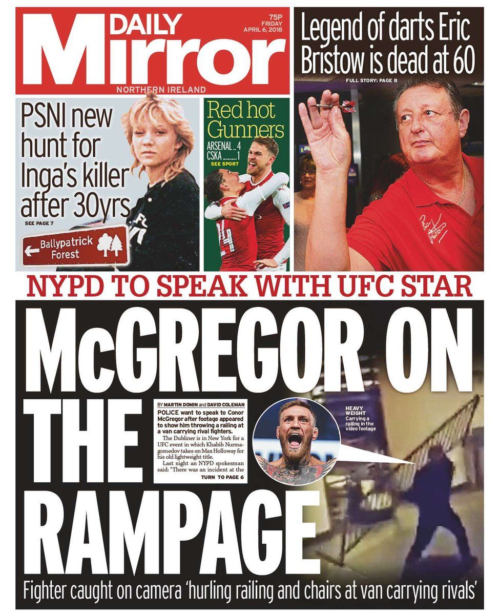 front page of the Daily Mirror Friday 6 April 2018