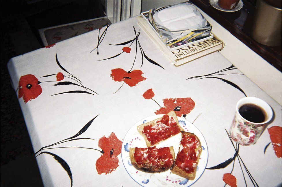 Plate of toast on table