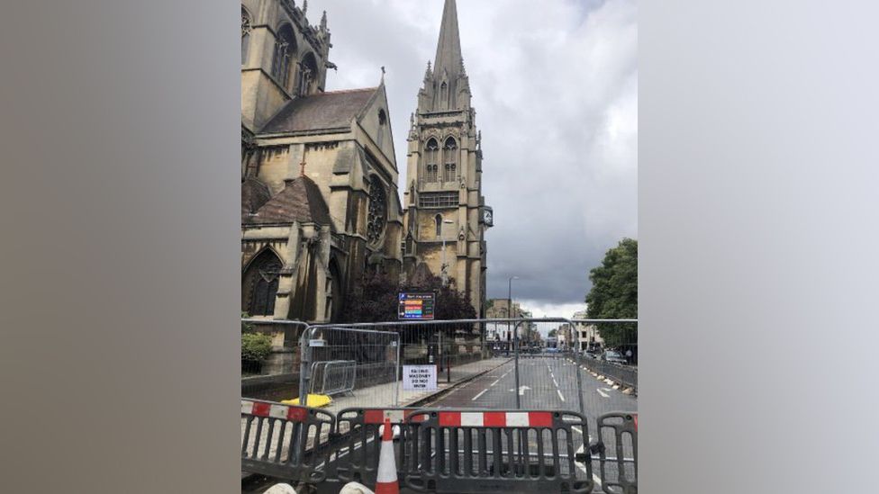 Road closure signs in Cambridge