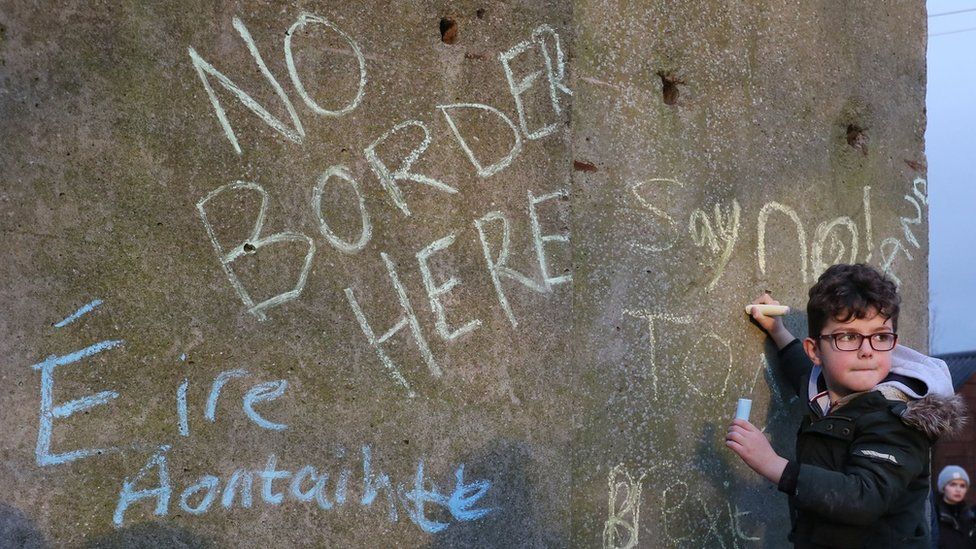 Boy at anti-border protest in County Louth