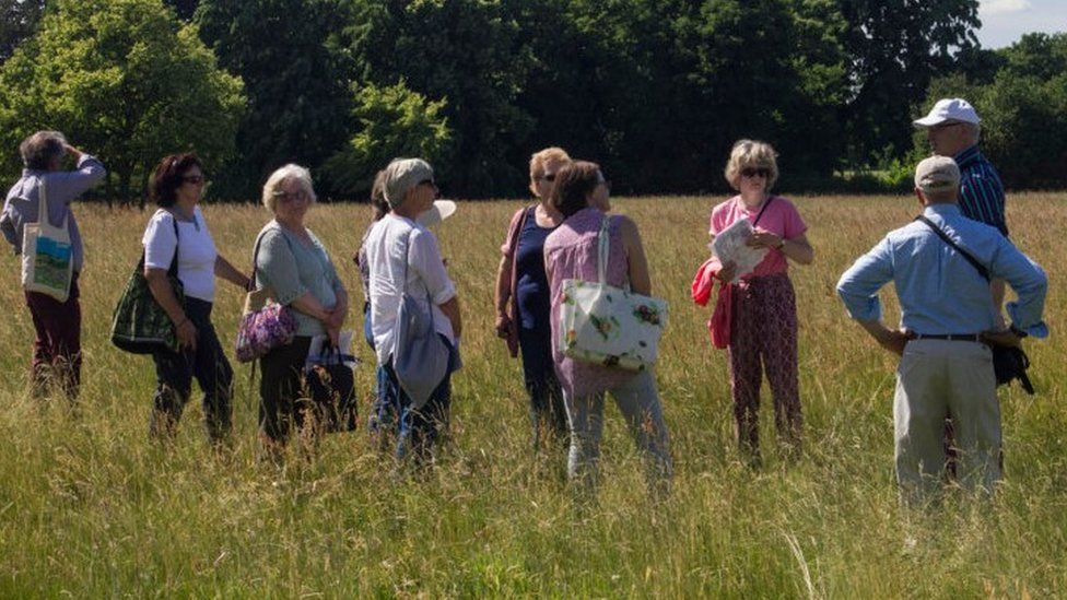Volunteers of the Buckinghamshire Gardens Trust carrying out their Research and Recording Project at Stoke Park in 2018