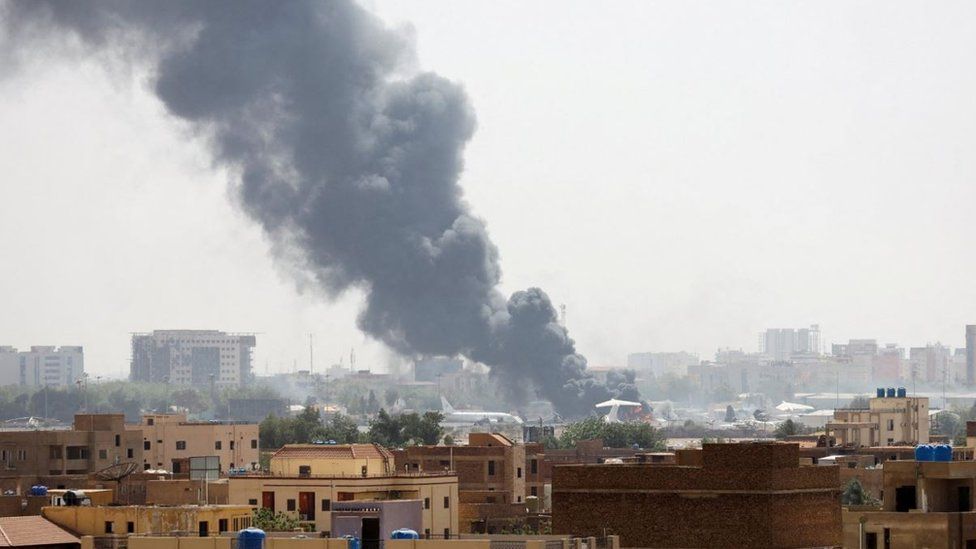 Smoke rises from Khartoum Airport