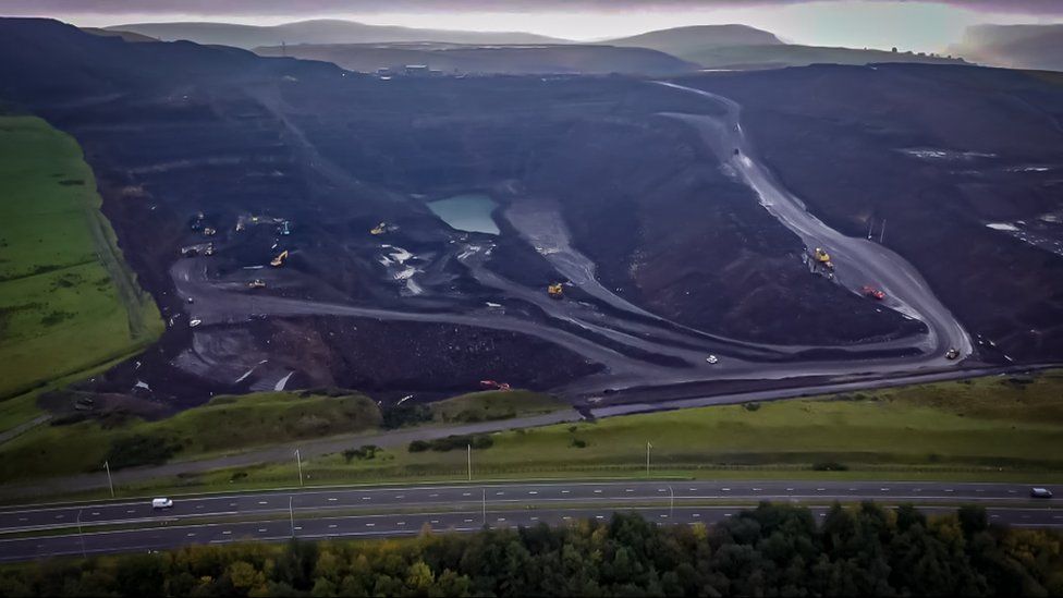 Aerial view at Ffos-y-Fran opencast coalmine