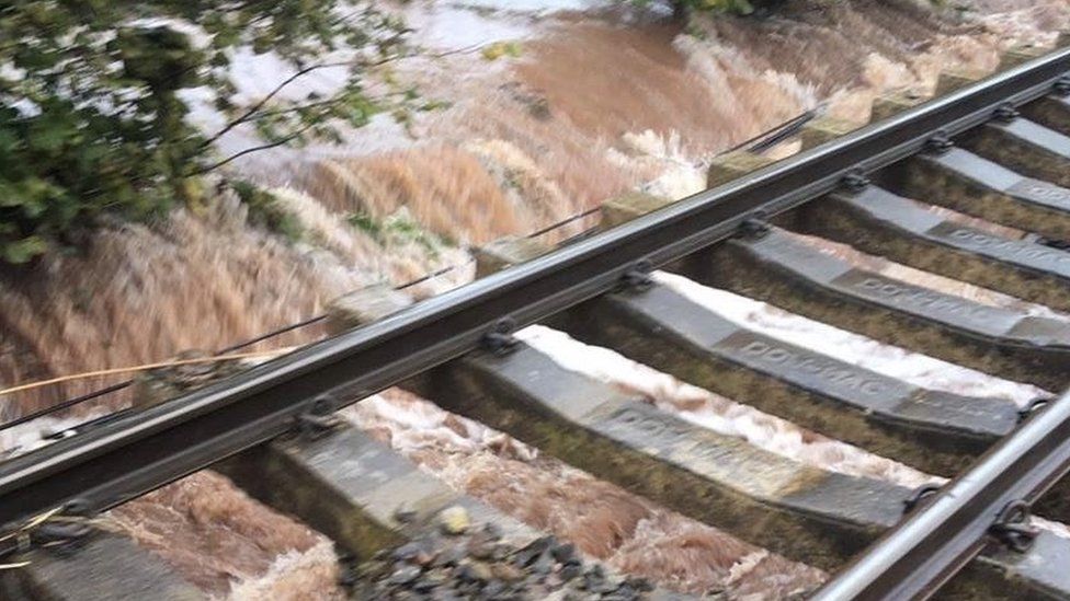 Flooding damaging the track in Herefordshire