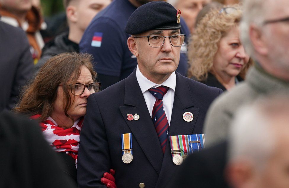 A veteran during the Remembrance Sunday service at the National Memorial Arboretum