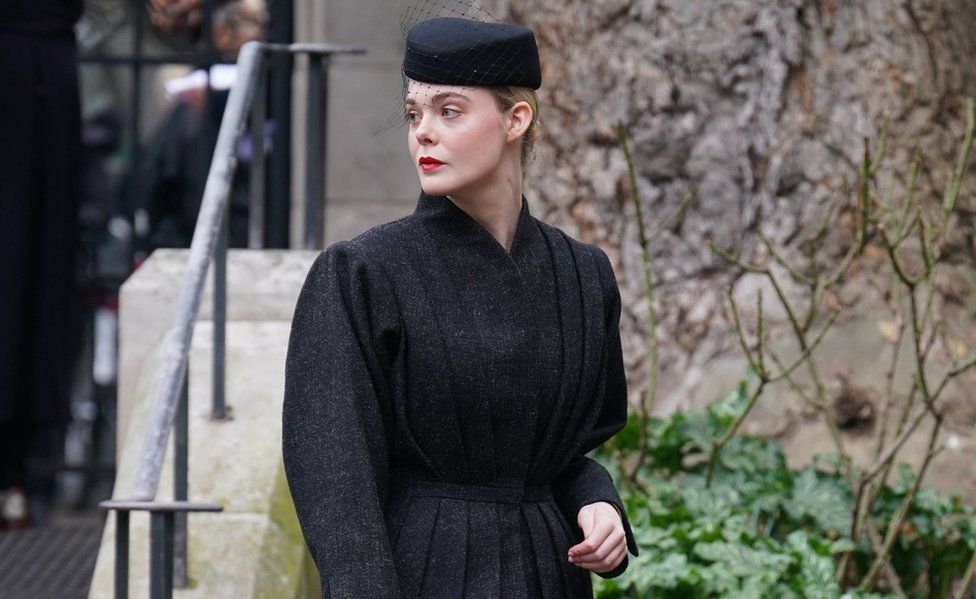 Elle Fanning arrives for a memorial service to honour and celebrate the life of fashion designer Dame Vivienne Westwood at Southwark Cathedral, London