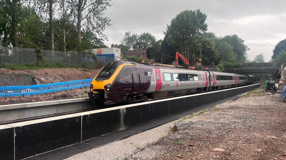 A train at one of the under construction stations