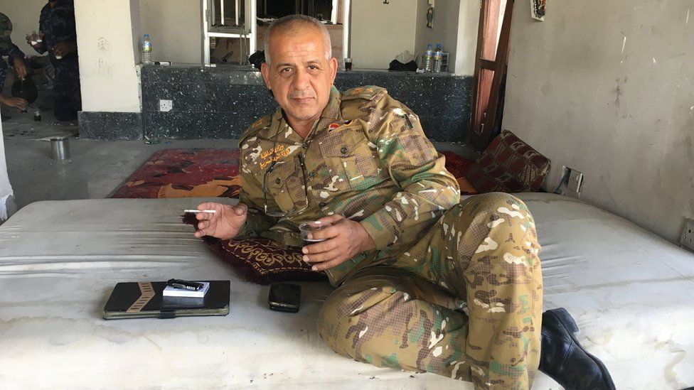 Lt Col Mohamed Diab al-Tamimi, Brigade 1, Emergency Response Division on the frontline during a pause in the advance in the Old City of Mosul