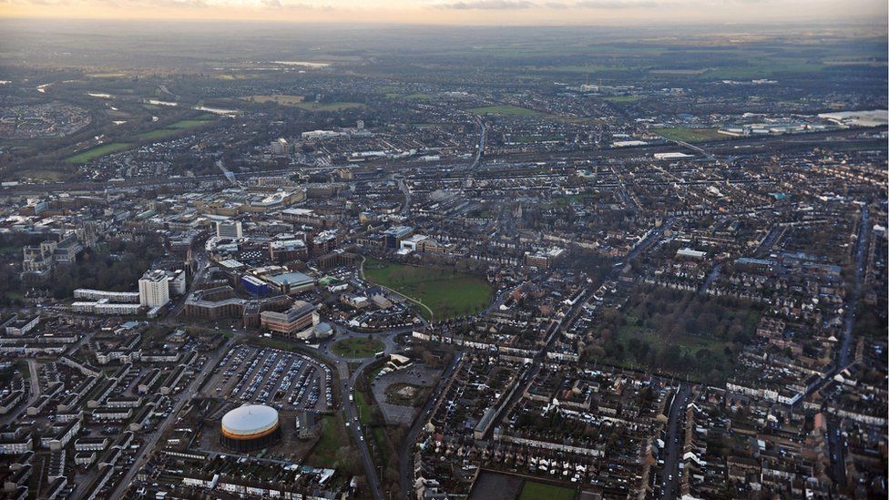 Aerial shot of Peterborough