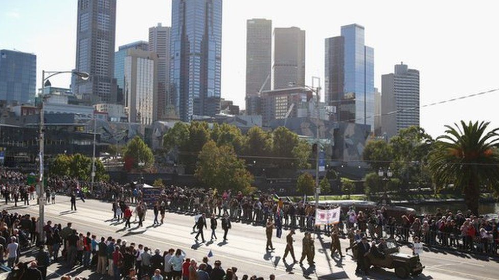The Anzac Day parade on 25 April 2013 in Melbourne, Australia.