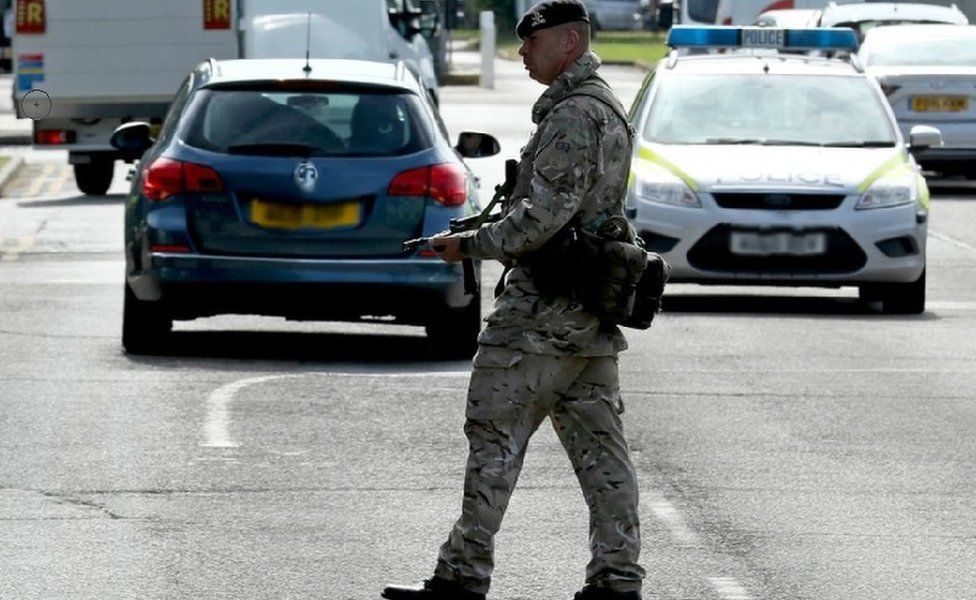 Soldiers patrolled the exterior of RAF Marham following the abduction attempt