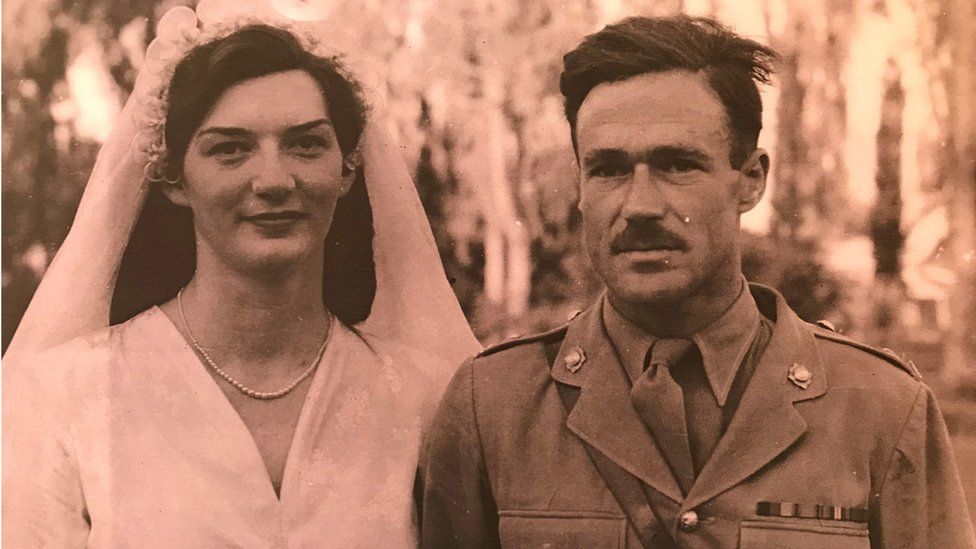 Major John Errington with his wife Brenda on their wedding day.