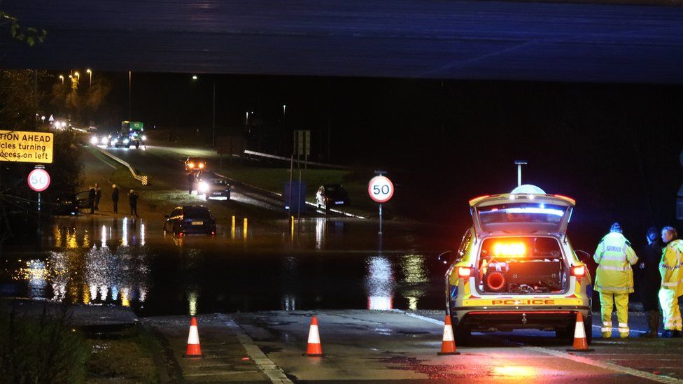 Near Fareham on Thursday evening. The road heading to Wickham or coming off at junction 10, with cars stuck under the motorway bridge
