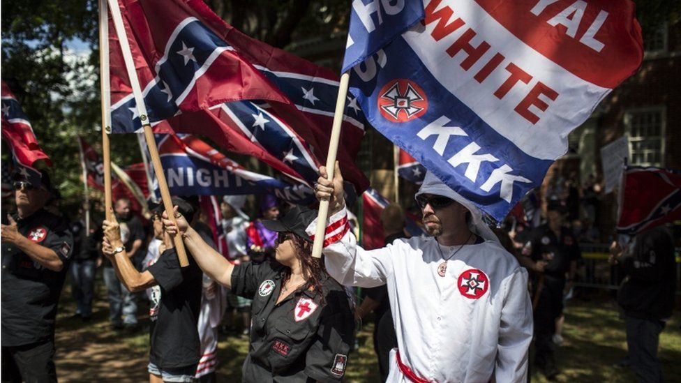 A Ku Klux Klan protest in Charlottesville, Virginia, 8 July 2017
