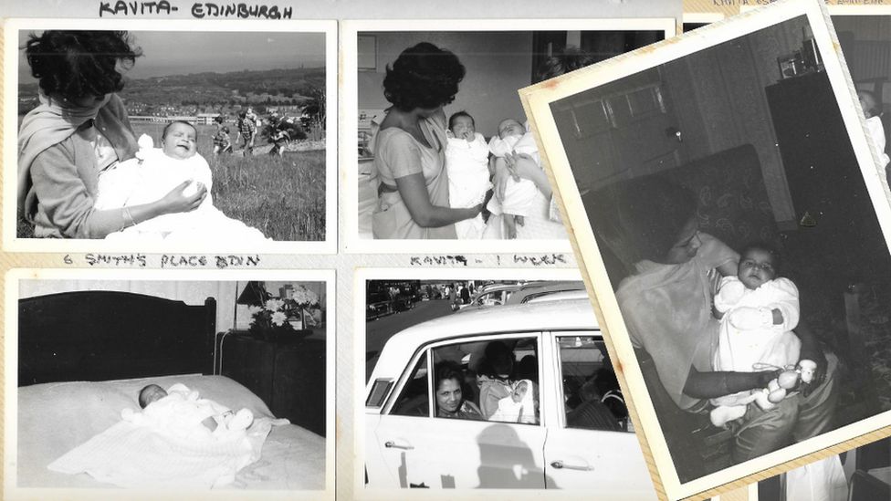 A selection of family photographs show life in Edinburgh in the late 1960s. Saroj started teacher training in 1969, a few months after her daughter Kavita was born