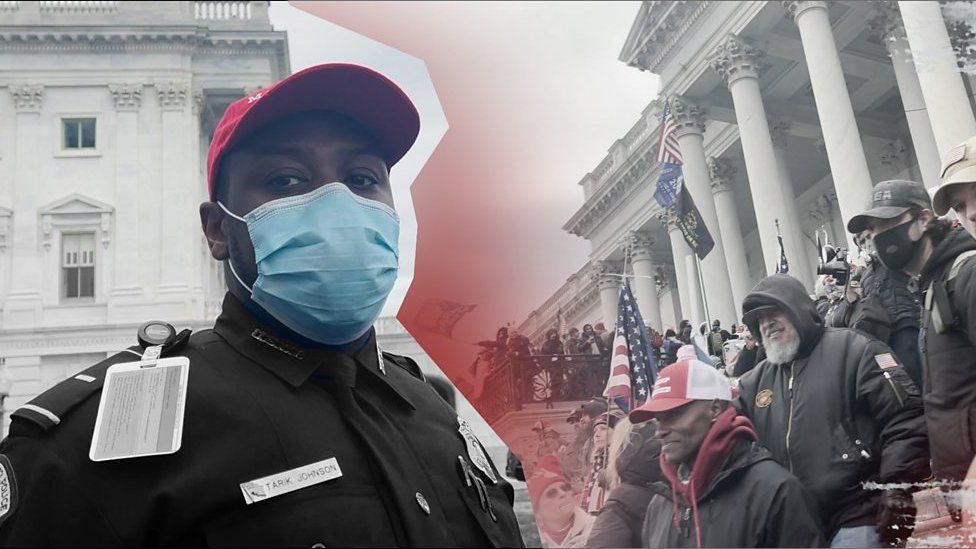 Capitol Police officer wearing a MAGA hat