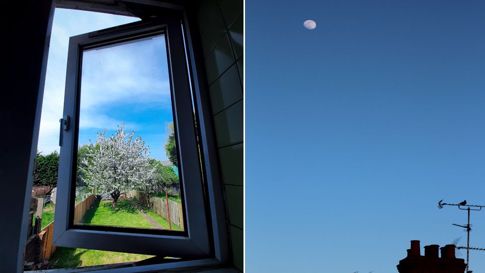 View from a window and picture of a sky