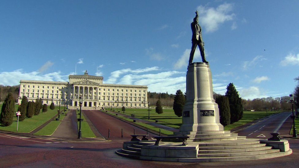 The statue of Edward Carson in front of Parliament Buildings at Stormont