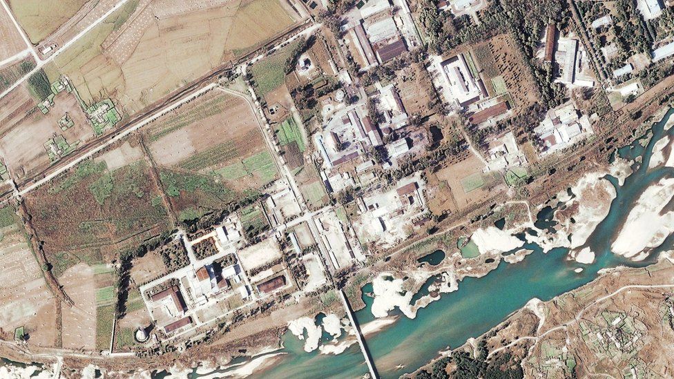 File photo: Satellite image of a five-megawatt nuclear reactor (centre left) in Yongbyon in North Korea, 7 November 2004