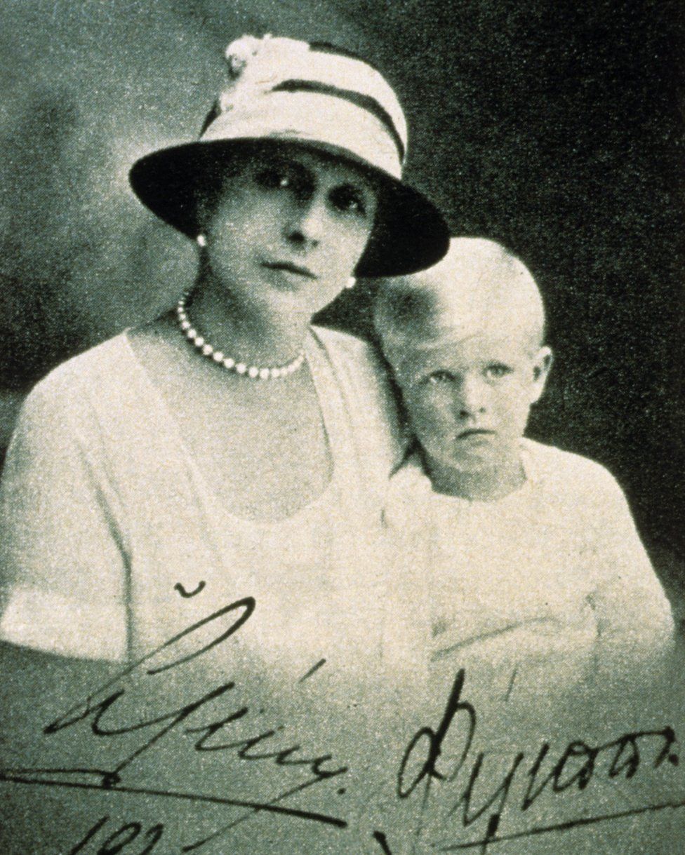 Princess Alice of Greece and her son Prince Philip in 1924, after being exiled from Greece with Philip's father, Prince Andrew of Greece.